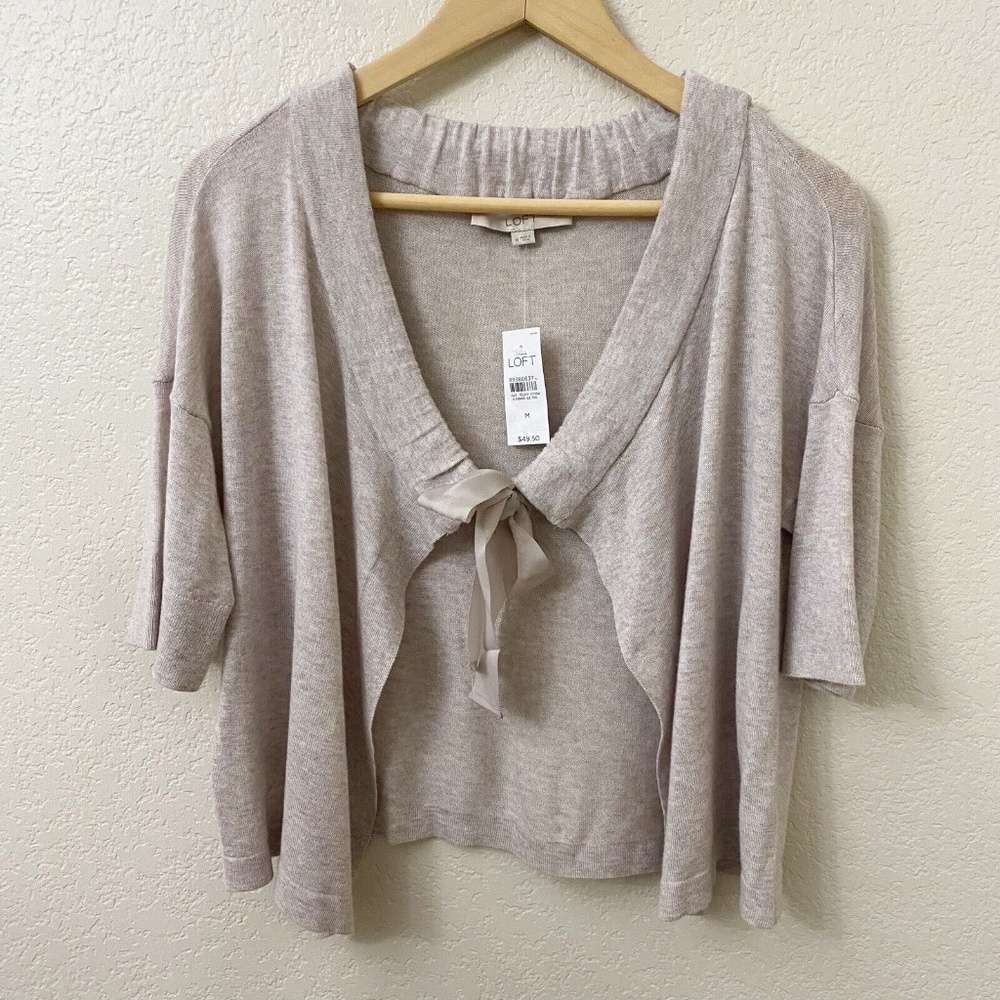 Loft Sweater Cardigan Size Medium Short Sleeve Tie Front New With Tags